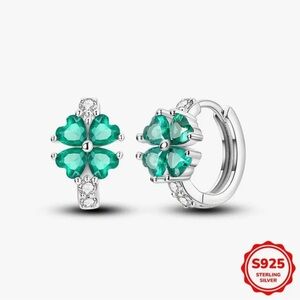 #520 | 925 Sterling Silver Green Shamrock Huggie Hoop Earrings